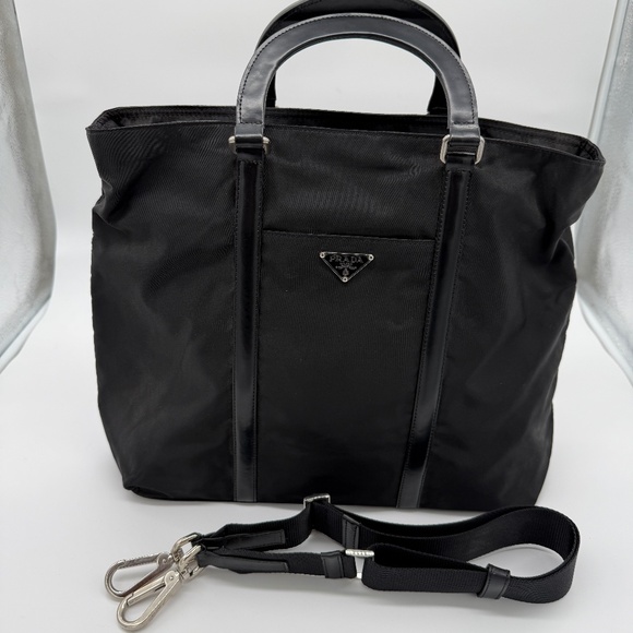 Authentic Vintage Prada BN1057 Tessuto + Spazzolato Nero Tote / Briefcase Black - Picture 1 of 15